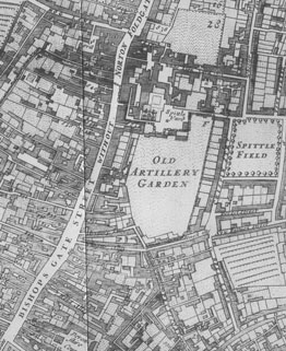 The location of the Artillery Garden at Bishopsgate in 1675