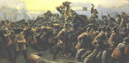 This painting by John Hassall produced for the local MP, Colonel Grant Morden, shows the battle of Turnham Green as it never was.