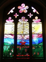 Modern stained glass window in St Mary's church commemorating the battle