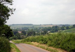 Looking north west to Old Bolingbroke village, with the road to Horncastle running up onto the hills beyond.
