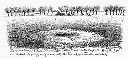 Engraving of 1896 of earthwork of the mass grave on the battlefield at Sedgemoor. The central pit probably resulted from a late 19th century investigation mentioned by Barrett.