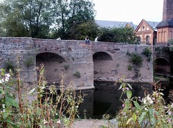 Powick bridge viewed from the south bank, though repaired at various times, is probably largely the same structure as existed during the battles of 1642 and 1651.