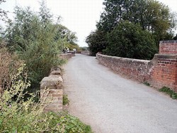 Powick bridge viewed from he north side, showing how narrow the bridge is. Today it is closed to traffic and so quiet and safe for pedestrians to walk across.
