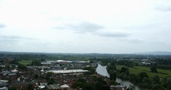 Looking south west from the tower of the Cathedral towards Powick and the southwestern part of the battlefield. The royalists used the tower to maintain an overview of the military situation both before and during the action.