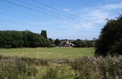 Looking east from close to the site of the 'Siveldeston' along the former course of the lane to the site of Offenham bridge. The ground in the trees adjacent to the river is Deadman's Ait, which was in the medieval period a small island in the river.