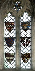 The 14th century stained glass in the church at Fladbury, which used to be thought to have come from Evesham Abbey at the dissolution and to have commemorated those who fell in the battle. However Cox has argued that the association of the glass with the battle is spurious.