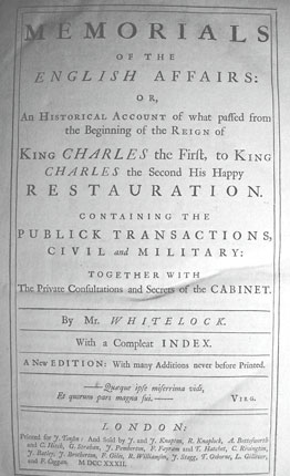 The title page of the 1732 edition of Bulstrode Whitelocke’s Memorials of the English Affair which covers Turnham Green