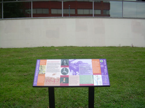 The battle of Brentford information board at the County Court building