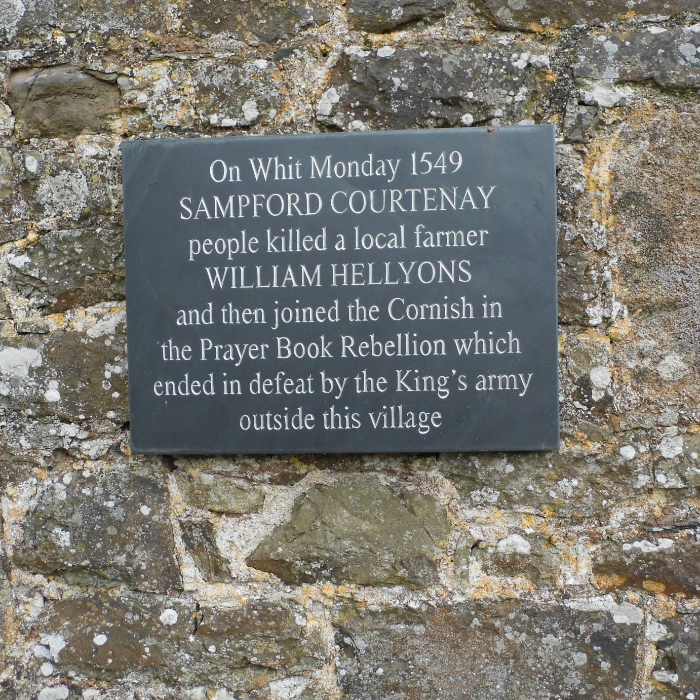 Sampford Courtenay Prayerbook rebellion plaque. Sampford Courtenay Prayerbook rebellion plaque.