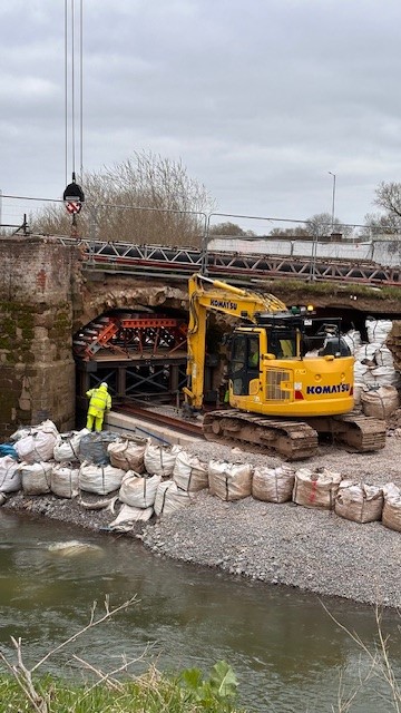Repairs at Powick Old Bridge on 17 March 2025 - Photo: Dee Bruce Repairs at Powick Old Bridge on 17 March 2025 - Photo: Dee Bruce
