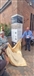 Prof Anne Curry and Kevin Winter unveiling the information pillar about the battlefield sculpture trail at Bosworth Battlefield Heritage Centre (Photo: David Austin)