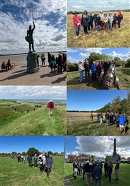 Battlefield walks around the country from top left clockwise: Maldon, Winwick, Newark, Myton, Newbury I, Rowton Heath, and Ethandun