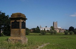 Looking north from the monument in The Vineyards down to the Abbey. Some of the routed Lancastrian troops will have fled across this area towards the abbey and the town, pursued by the Yorkists.