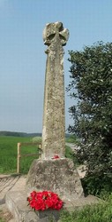 The restored medieval cross which stands beside the Towton to Saxton road, on the hilltop close to where the Lancastrian forces deployed.
