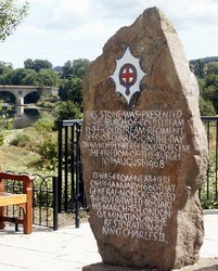 Monument at Coldstream to the march in January 1660 of Monk's regiment across Coldstream Bridge into England, leading to the restoration of Charles II.