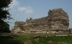 Western defences of the 4th century Roman fort at Pevensey, refortified by William to defend what was then, as in Roman times, a great sheltered haven of Pevensey bay.