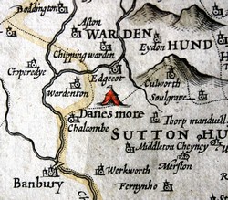 Battlefield of Edgecote as marked on John Speeds map Northamptonshire of 1610.